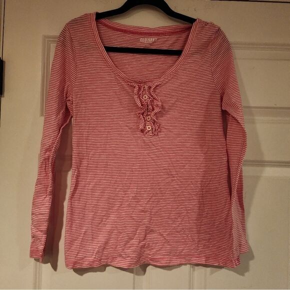 Old Navy Tops - Old Navy pink and white striped long sleeve top L
